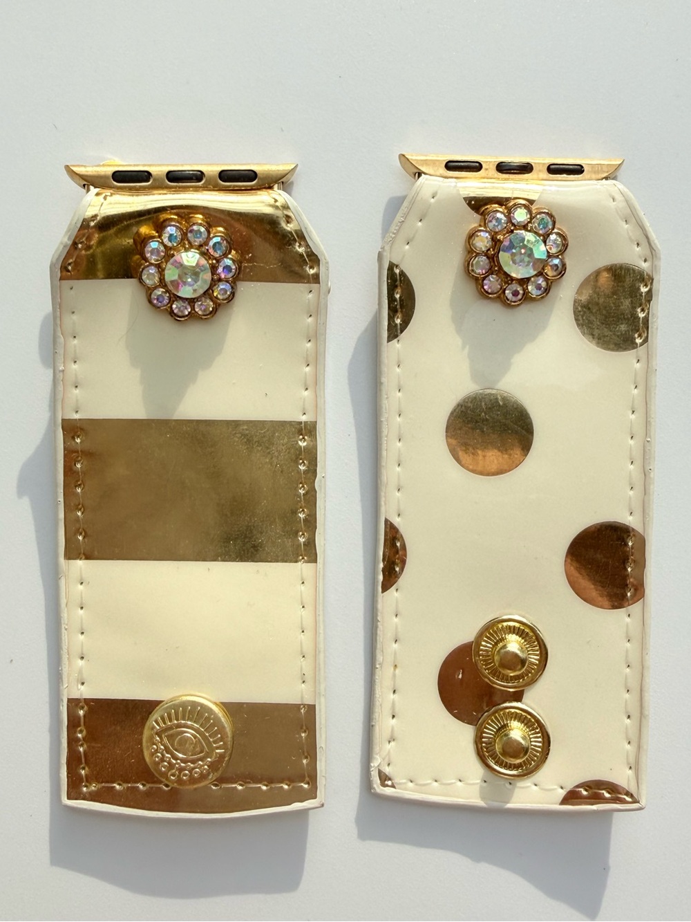 Watch Me Creations Authentic Upcycled Kate Spade Gold & Cream Apple Watch Band - Picture 2 of 4